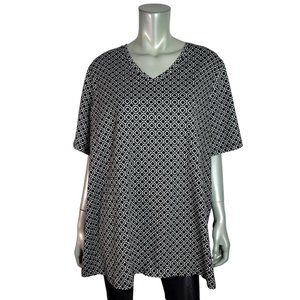 Catherines Top Plus Size 1X 18/20W Tunic V-Neck Short Sleeve Stretch Black
